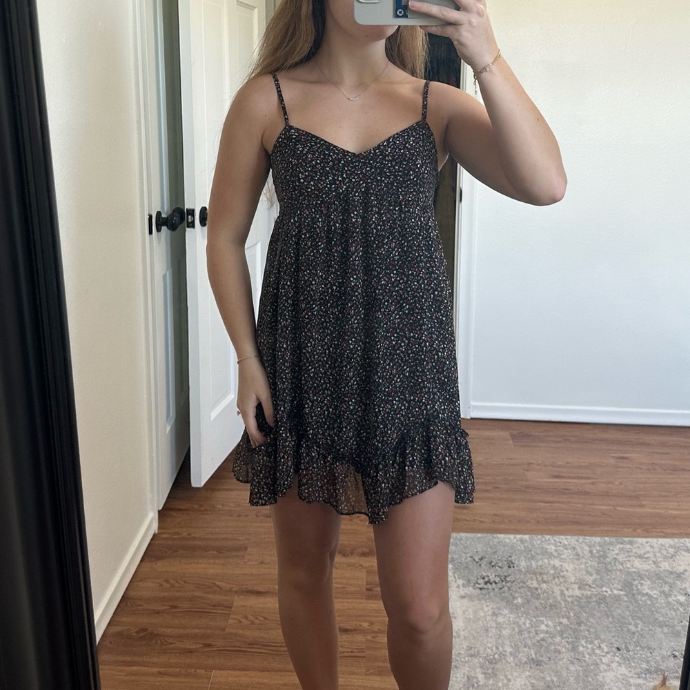 Black floral ruffle cami dress